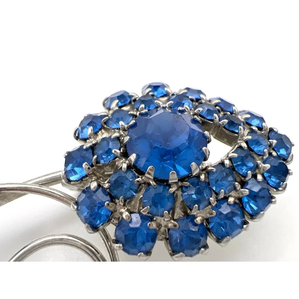 2pc Vintage Silver Tone Rhinestone Brooch Lot‎ Blue Cobalt Clear Filigree Pins